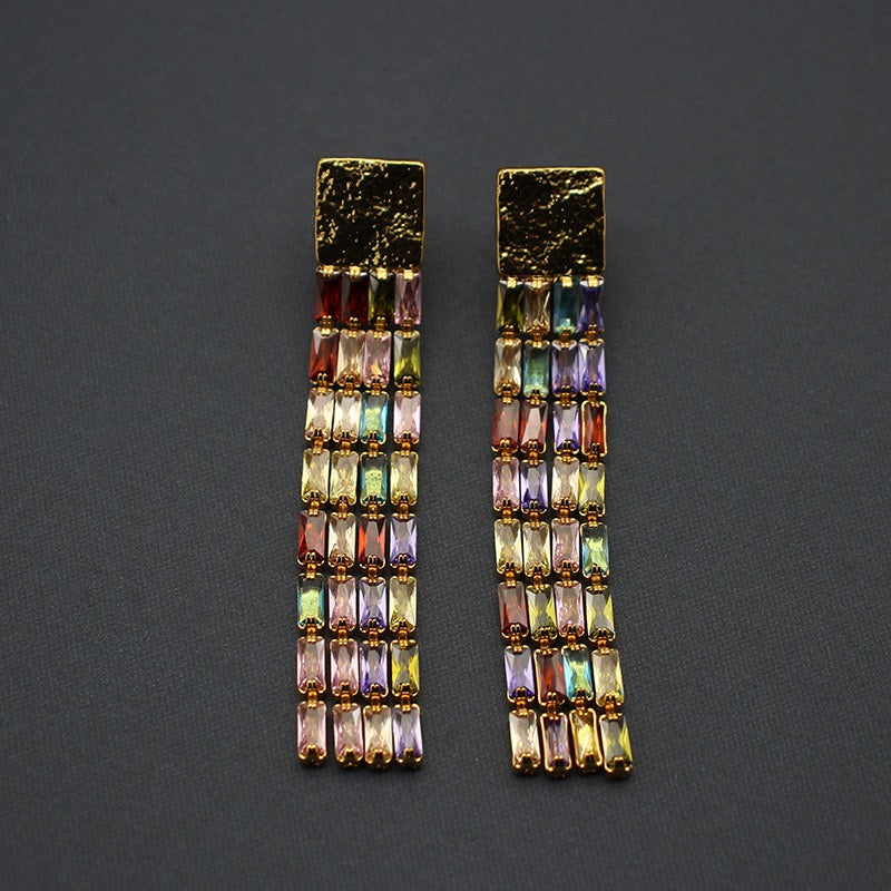 Tassel Earrings with Colorful Gemstones