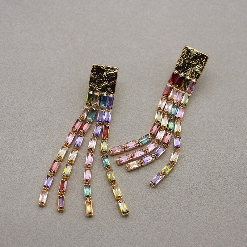 Tassel Earrings with Colorful Gemstones